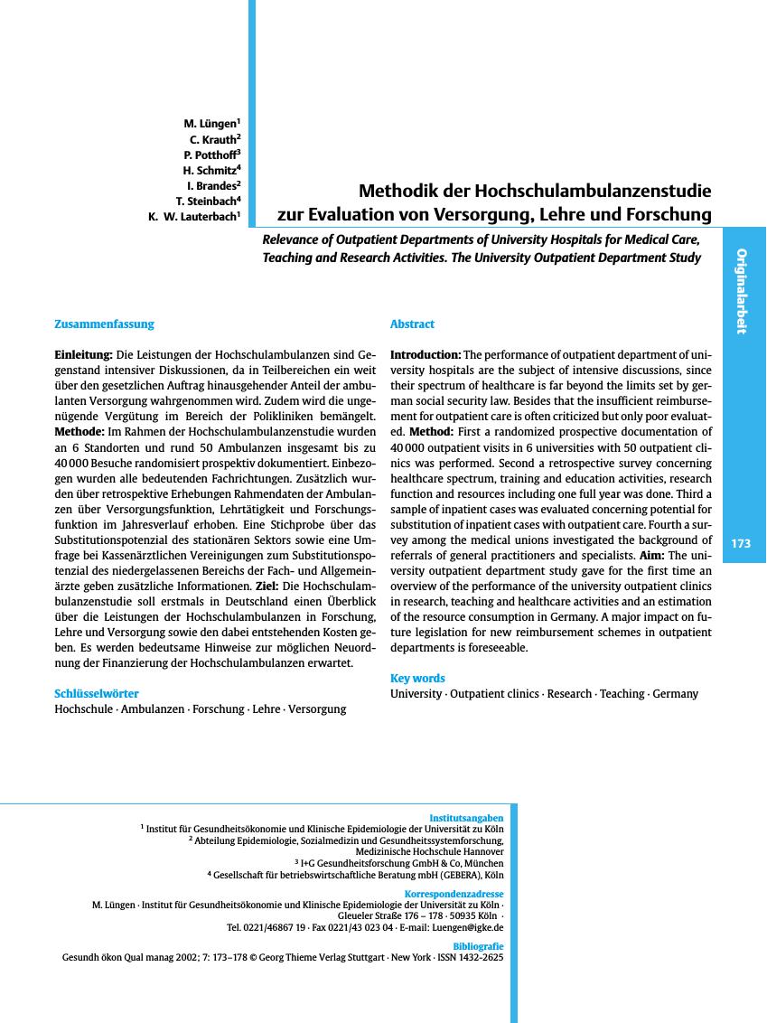 Vorschauseite 1: Methodik der Hochschulambulanzenstudie zur Evaluation von Versorgung, Lehre und Forschung