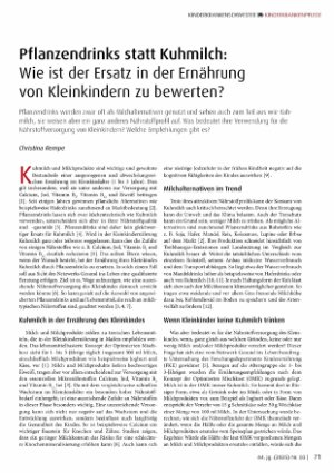 Vorschauseite 2: Pflanzendrinks statt Kuhmilch: Wie ist der Ersatz in der Ernährung von Kleinkindern zu bewerten?