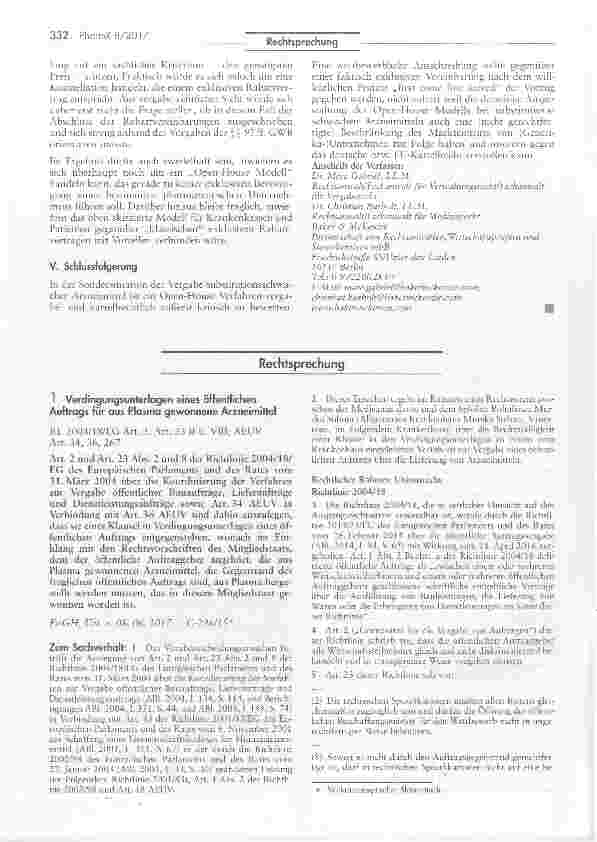 Vorschauseite 1: Verdingungsunterlagen eines öffentlichen Auftrags für aus Plasma gewonnene Arzneimittel