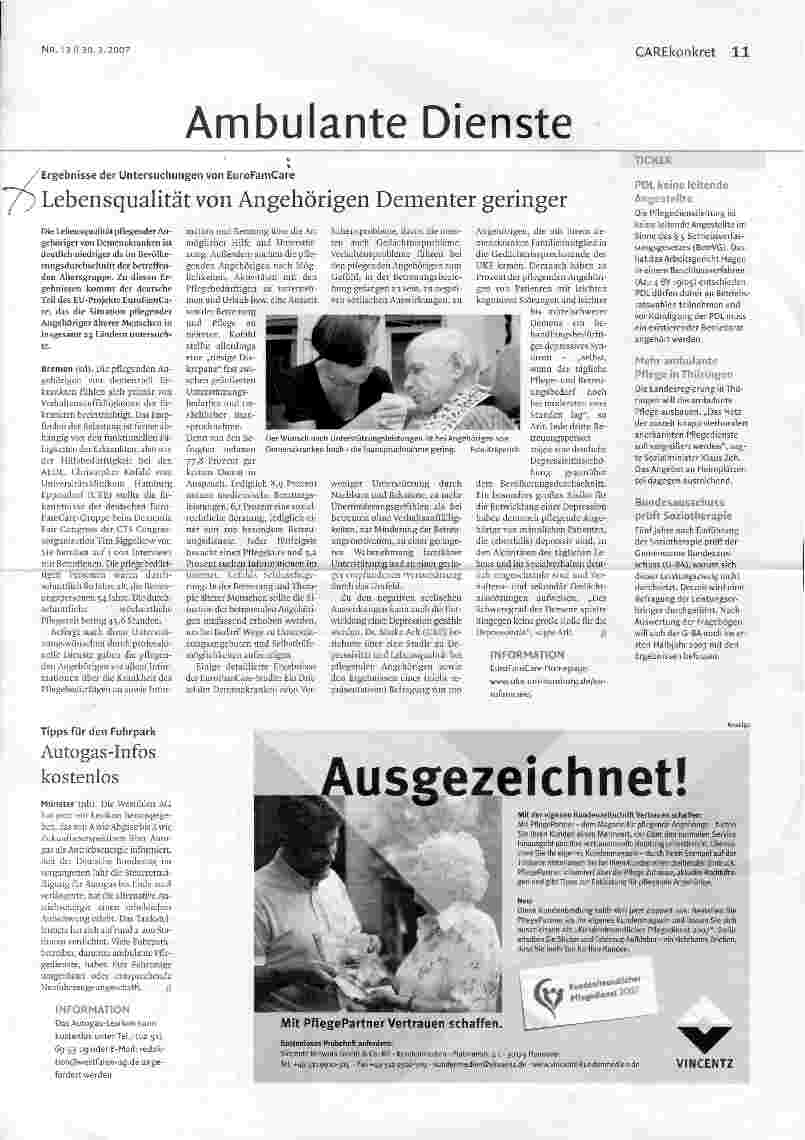 Vorschauseite 1: Ambulante Dienste - Lebensqualität von Angehörigen Dementer geringer