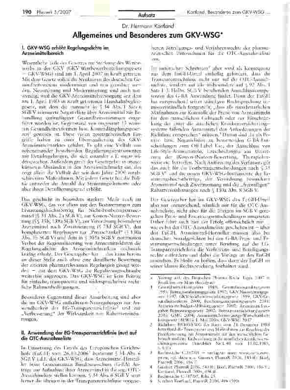 Vorschauseite 1: Allgemeines und Besonderes zum GKV-WSG