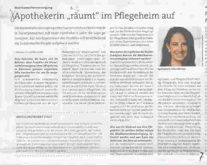Vorschauseite 1: Apothekerin „räumt“ im Pflegeheim auf