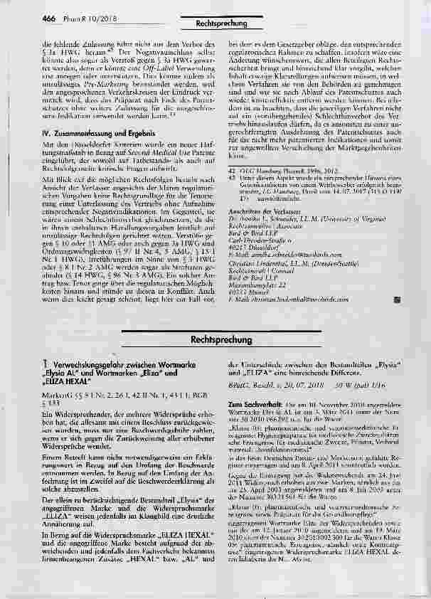 Vorschauseite 6: Erweiterter Haftungsmaßstab bei Second Medical Use Patenten und jetzt?