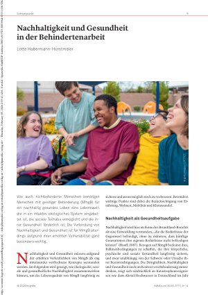 Vorschauseite 1: Nachhaltigkeit und Gesundheit in der Behindertenarbeit