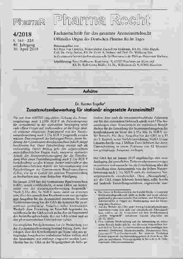 Vorschauseite 1: Zusatznutzenbewertung für stationär eingesetzte Arzneimittel?