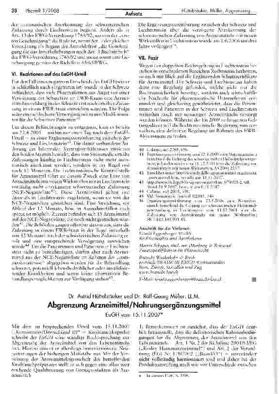Vorschauseite 1: Abgrenzung Arzneimittel/Nahrungsergänzungsmittel