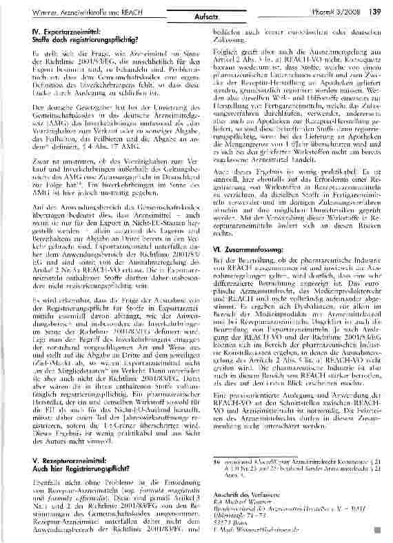 Vorschauseite 4: Arzneiwirkstoffe und REACH: Unter Umständen doch betroffen?