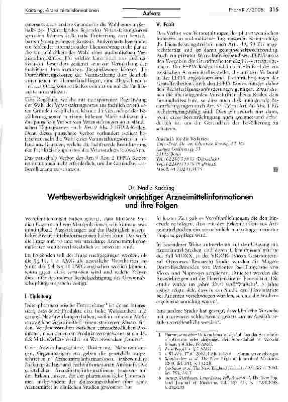 Vorschauseite 1: Wettbewerbswidrigkeit unrichtiger Arzneimittelinformationenund ihre Folgen