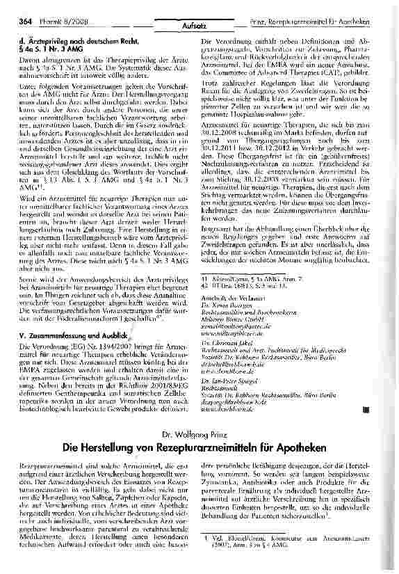 Vorschauseite 1: Die Herstellung von Rezepturarzneimitteln für Apotheken