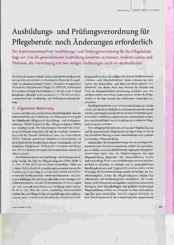 Vorschauseite 1: Ausbildungsund Prüfungsverordnung für Pflegeberufe: noch Änderungen erforderlich