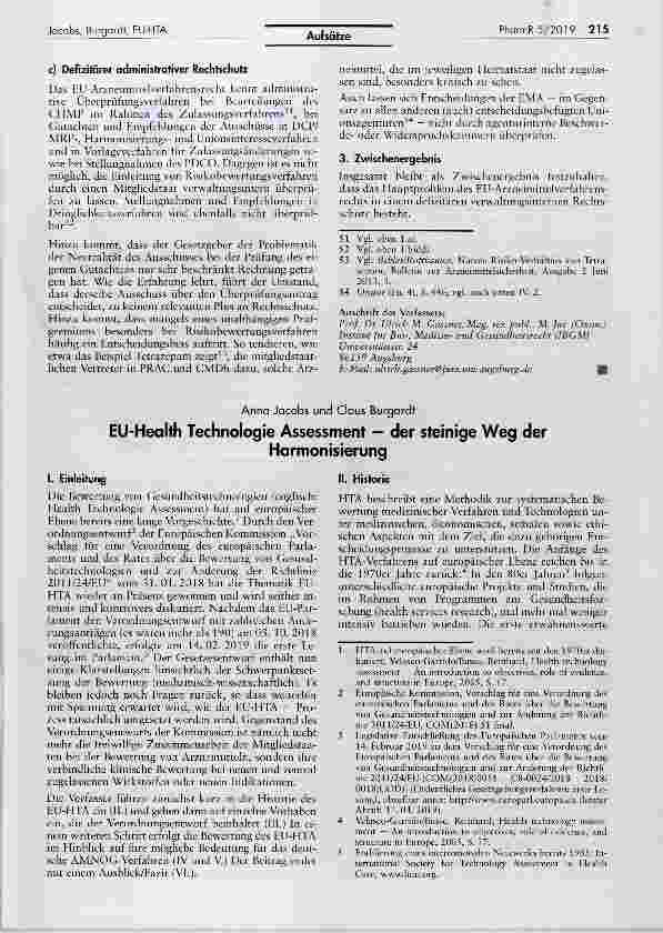 Vorschauseite 1: EU-Health Technologie Assessment der steinige Weg derHarmonisierung