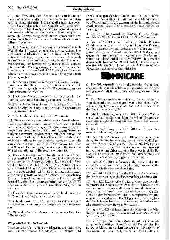 Vorschauseite 2: Antrag auf Wiedereinsetzung möglich bei verspäteter Einlegung einer Beschwerde vor einer Besenwerdekammer (OMNICARE)