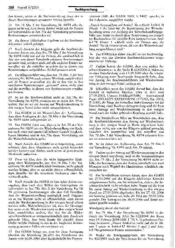Vorschauseite 4: Antrag auf Wiedereinsetzung möglich bei verspäteter Einlegung einer Beschwerde vor einer Besenwerdekammer (OMNICARE)