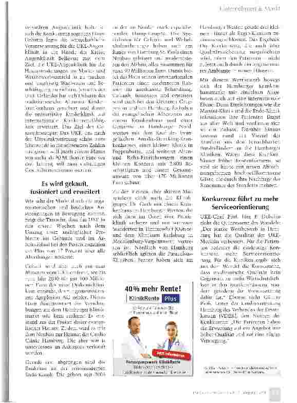 Vorschauseite 3: Aufmarsch der großen Krankenhauskonzerne an der Elbe