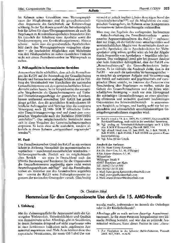 Vorschauseite 1: Hemmnisse für den Compassionate Use durch die 15. AMG-Novelle