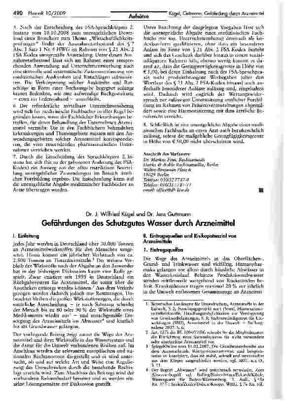 Vorschauseite 1: Gefährdungen des Schutzgutes Wasser durch Arzneimittel