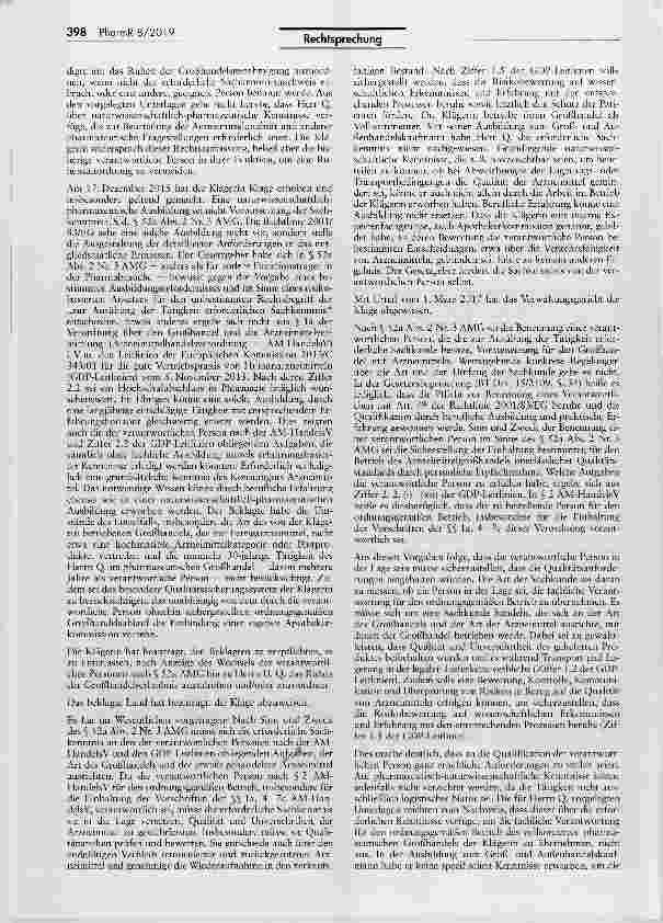 Vorschauseite 2: Anforderungen an die Sachkenntnis der nach § 52a II Nr. 3 AMG zu benennenden verantwortlichen PersonAMG §§ 14 I Nr. 1, 15 I Nr. 2, 52a II Nr. 3, 63a, 72 II, 74a; AM-HandelsV §§ la…