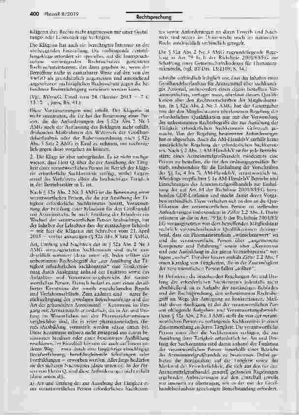 Vorschauseite 4: Anforderungen an die Sachkenntnis der nach § 52a II Nr. 3 AMG zu benennenden verantwortlichen PersonAMG §§ 14 I Nr. 1, 15 I Nr. 2, 52a II Nr. 3, 63a, 72 II, 74a; AM-HandelsV §§ la…