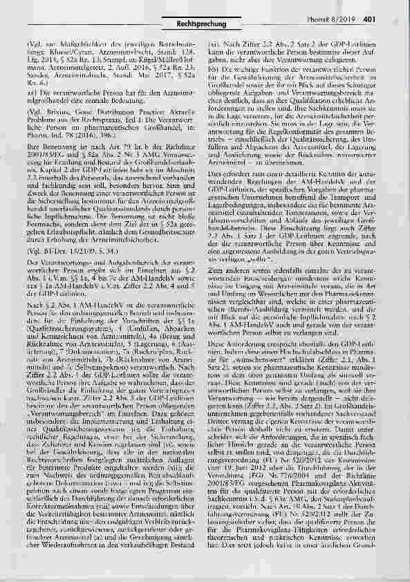 Vorschauseite 5: Anforderungen an die Sachkenntnis der nach § 52a II Nr. 3 AMG zu benennenden verantwortlichen PersonAMG §§ 14 I Nr. 1, 15 I Nr. 2, 52a II Nr. 3, 63a, 72 II, 74a; AM-HandelsV §§ la…