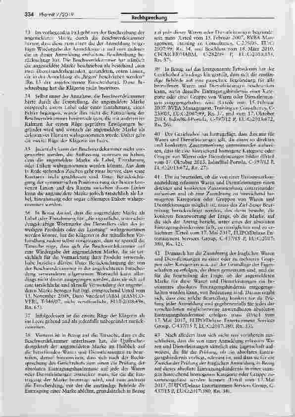 Vorschauseite 5: 1 Unionsbildmarke aus zwei konvexen roten Linien (Gegenüberliegende Klammern)VO (EG) Art. 7 I lit. b; VO (EU) 2017/1001 Art. 7 I lit. b, 66; UMV Art. 7 I lit. b