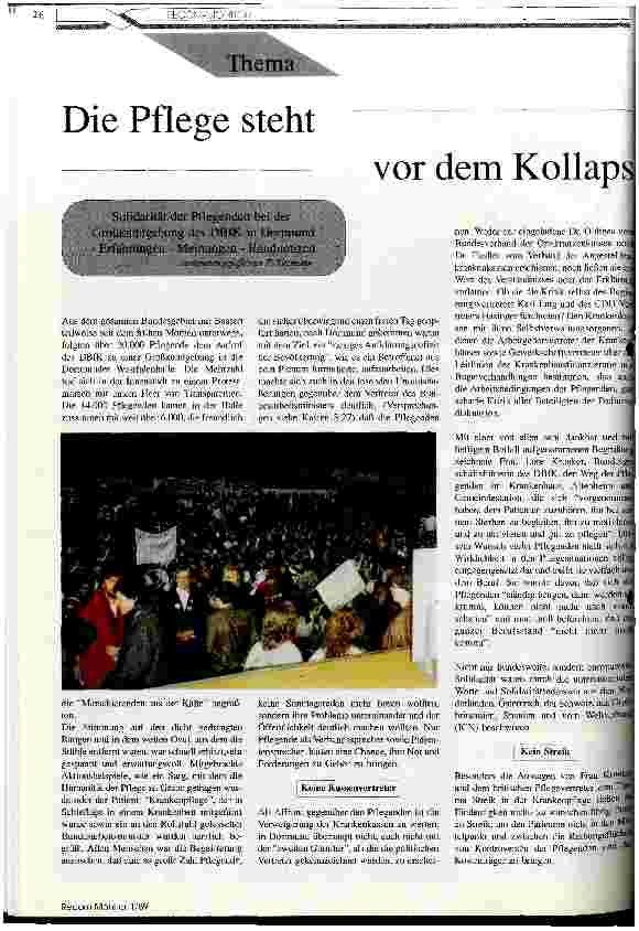 Vorschauseite 1: Die Pflege steht vor dem Kollaps. Erfahrungen, Meinungen, und Randnotizen zur Großkundgebung des DBfK in Dortmund