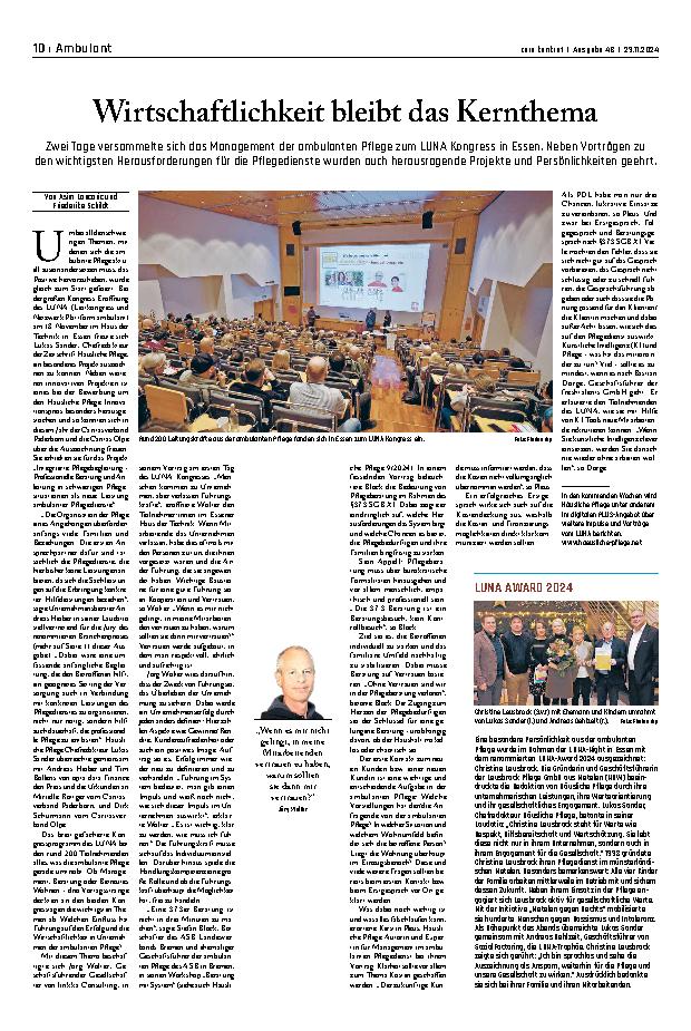 Vorschauseite 1: Wirtschaftlichkeit bleibt das Kernthema.