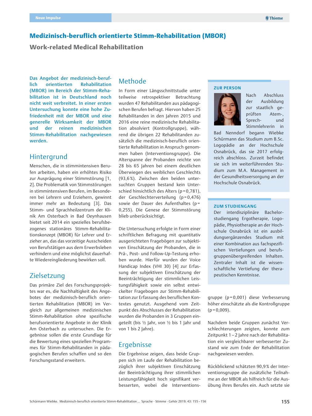 Vorschauseite 1: Medizinisch-beruflich orientierte Stimm-Rehabilitation (MBOR)