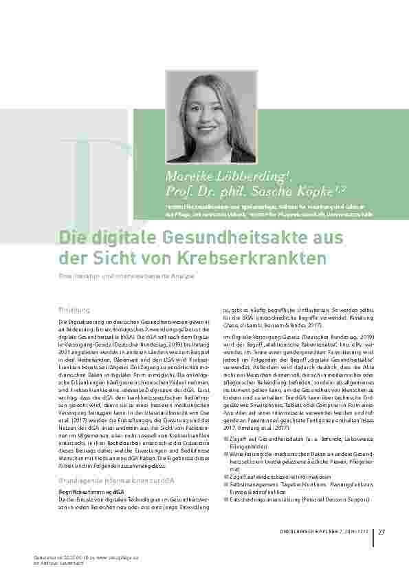 Vorschauseite 1: Die digitale Gesundheitsakte aus der Sicht von Krebserkrankten