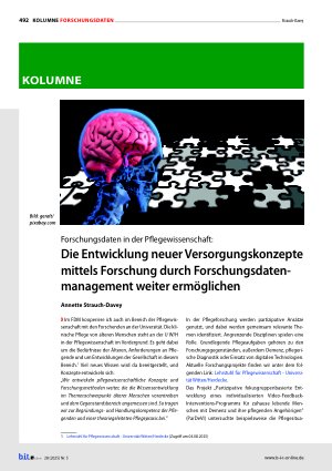 Vorschauseite 1: Die Entwicklung neuer Versorgungskonzepte mittels Forschung durch Forschungsdatenmanagement weiter ermöglichen