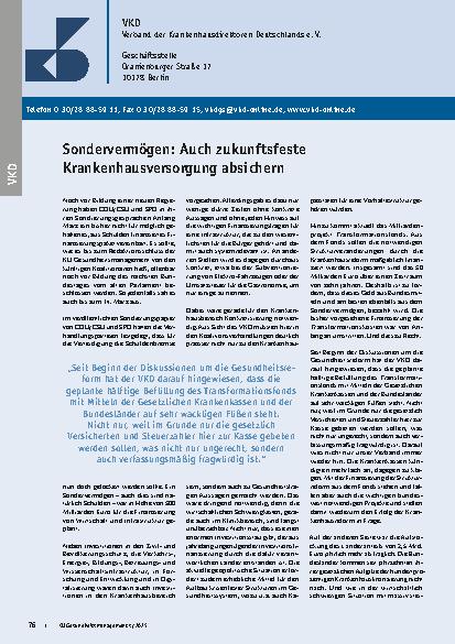 Vorschauseite 1: Sondervermögen: Auch zukunftsfeste Krankenhausversorgung absichern