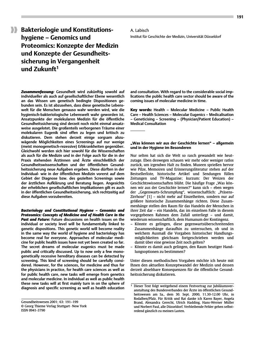 Vorschauseite 1: Bakteriologie und Konstitutionshygiene - Genomics und Proteomics: Konzepte der Medizin und Konzepte der Gesundheitssicherung in Vergangenheit und Zukunft