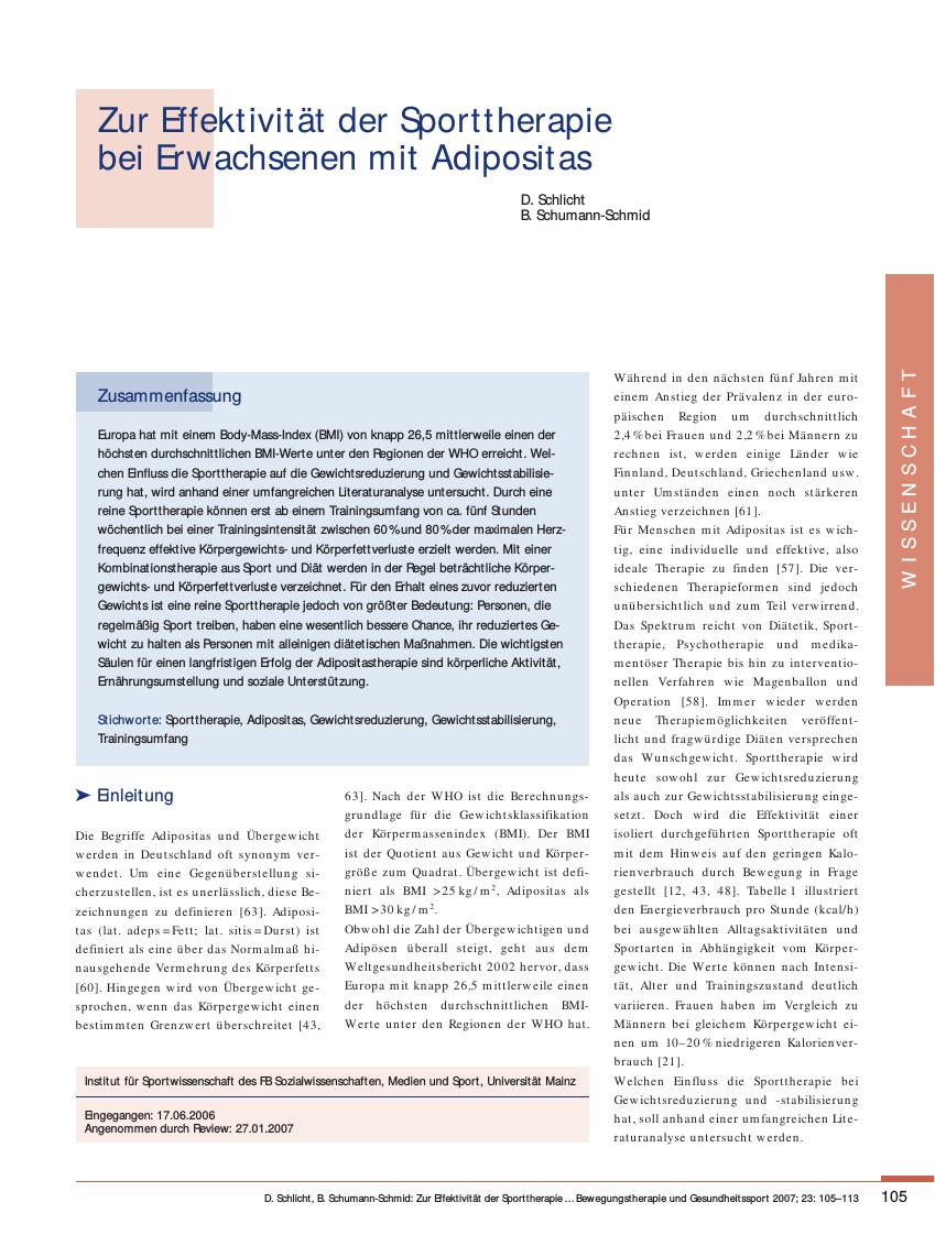 Vorschauseite 1: Zur Effektivität der Sporttherapie bei Erwachsenen mit Adipositas