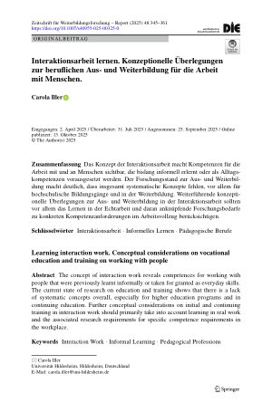 Vorschauseite 1: Interaktionsarbeit lernen. Konzeptionelle Überlegungen zur beruflichen Ausund Weiterbildung für die Arbeit mit Menschen.