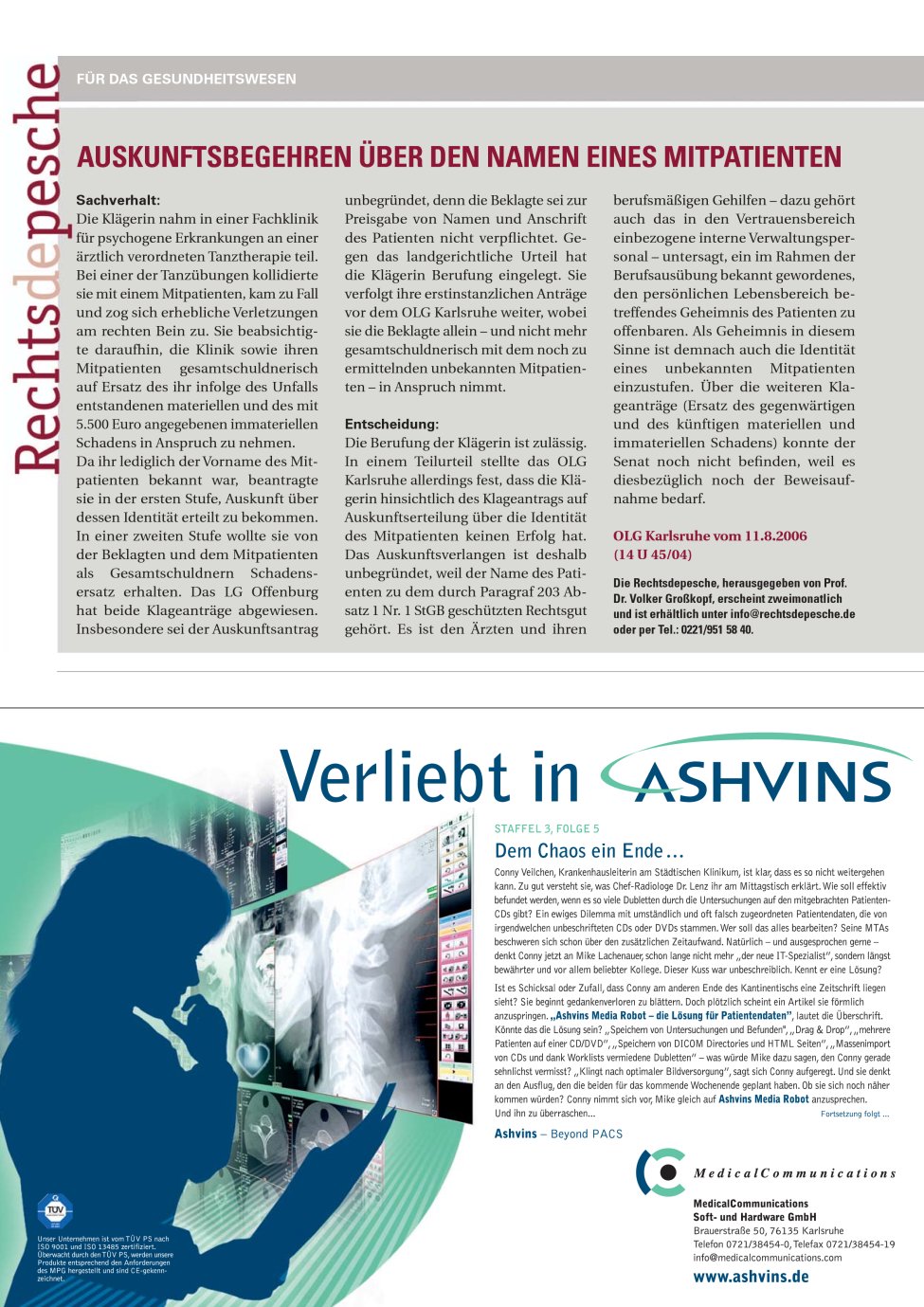 Vorschauseite 1: Auskunftsbegehren über den Namen eines Mitpatienten
