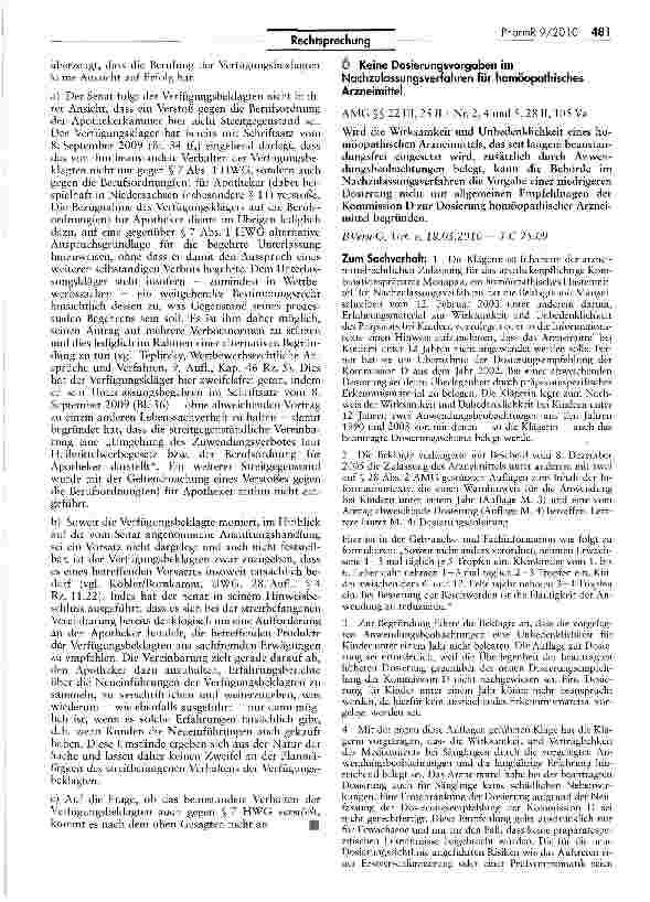 Vorschauseite 1: Keine Dosierungsvorgaben im Nachzulassungsverfahren für homöopathisches Arzneimittel
