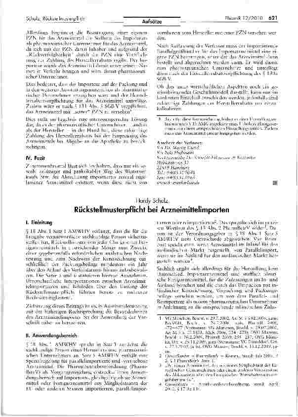 Vorschauseite 1: Rückstellmusterpflicht bei Arzneimittelimporten
