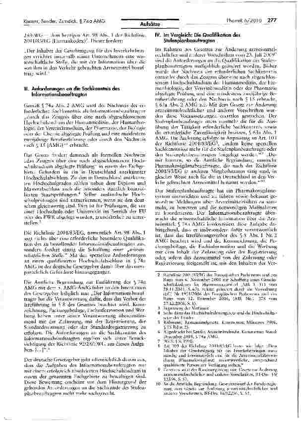 Vorschauseite 2: Die Qualifikation des Informationsbeauftragten gemäß § 74a AMG -Wertungswiderspruch zu den Anforderungen an die Sachkunde desStufenplanbeauftragen