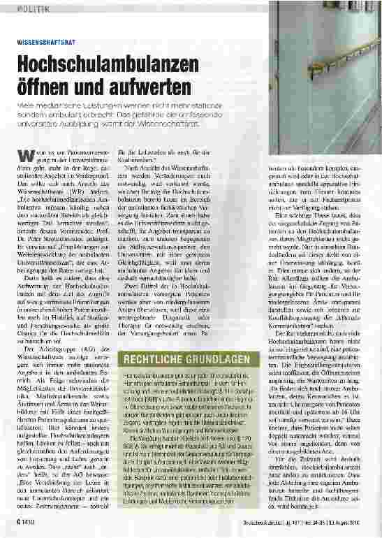 Vorschauseite 1: Hochschulambulanzen öffnen und aufweiten
