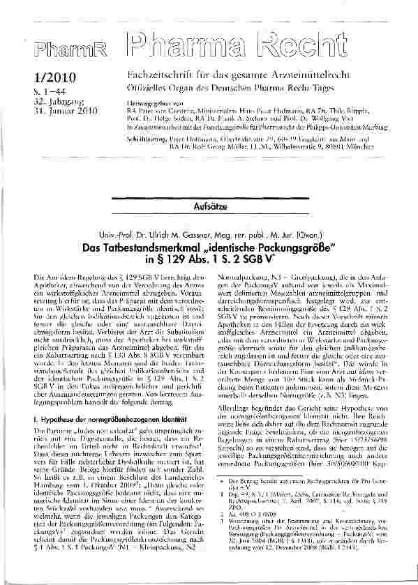 Vorschauseite 1: Das Tatbestandsmerkmal „identische Packungsgröße in §129 Abs. 1 S. 2 SGBV