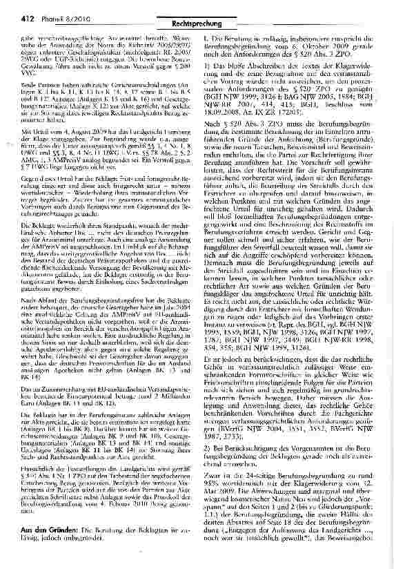 Vorschauseite 3: Verbot der Bonuszahlung auf Internet-Versandhandel anwendbar EGBGB Art. 34; UWG §§ 4, 8; AMG § 78; AMPreisV §§ 1, 3; HWG 5 7