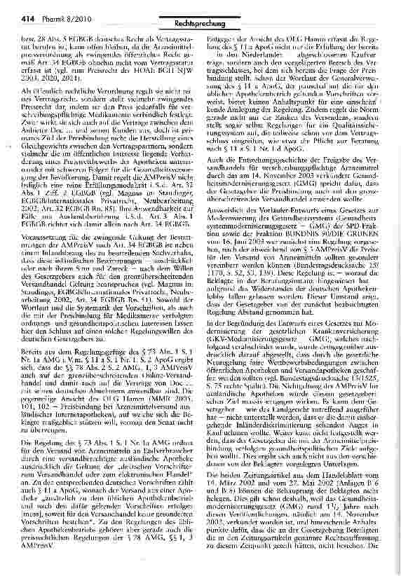 Vorschauseite 5: Verbot der Bonuszahlung auf Internet-Versandhandel anwendbar EGBGB Art. 34; UWG §§ 4, 8; AMG § 78; AMPreisV §§ 1, 3; HWG 5 7
