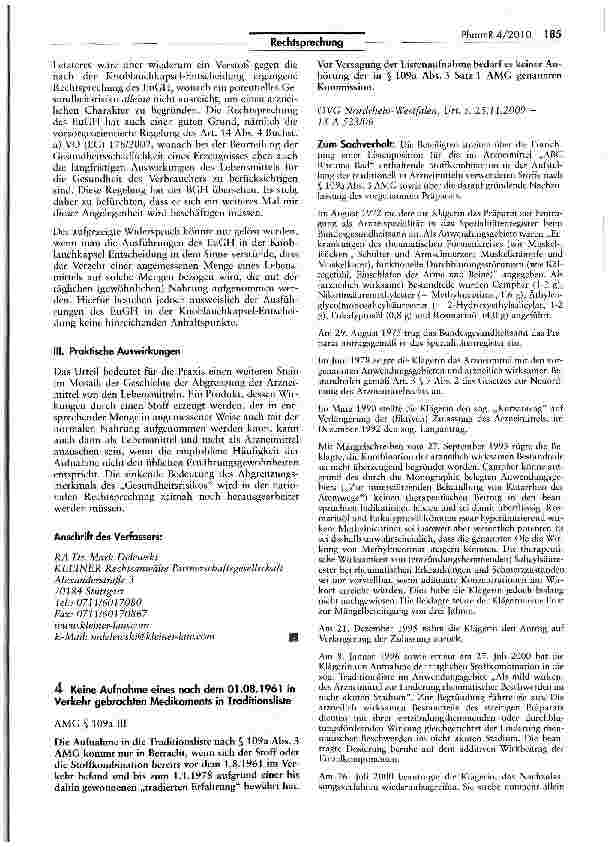 Vorschauseite 1: Keine Aufnahme eines nach dem 01.08.1961 in Verkehr gebrachten Medikaments in Traditionsliste