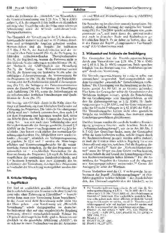 Vorschauseite 2: Die Compassionate Use-Verordnung — mehr Fragen als Antworten?