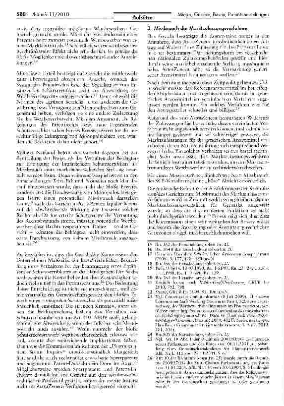 Vorschauseite 3: Missbrauch einer marktbeherrschenden Stellung durch irreführende Angaben bei PatentanmeldungenAnmerkung zu EuG, Urt. v. 01.07.2010 - T-321/05