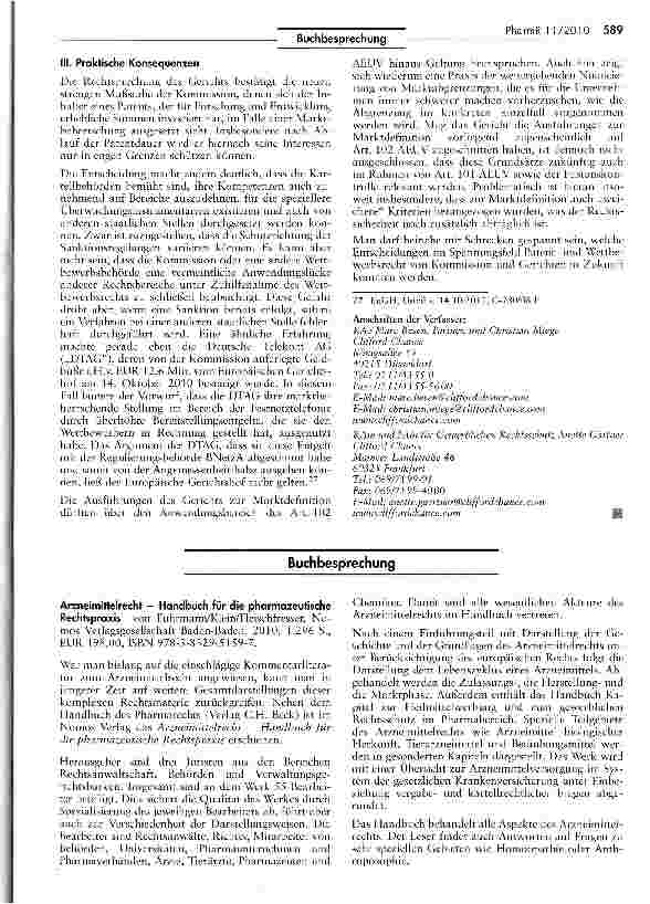 Vorschauseite 4: Missbrauch einer marktbeherrschenden Stellung durch irreführende Angaben bei PatentanmeldungenAnmerkung zu EuG, Urt. v. 01.07.2010 - T-321/05