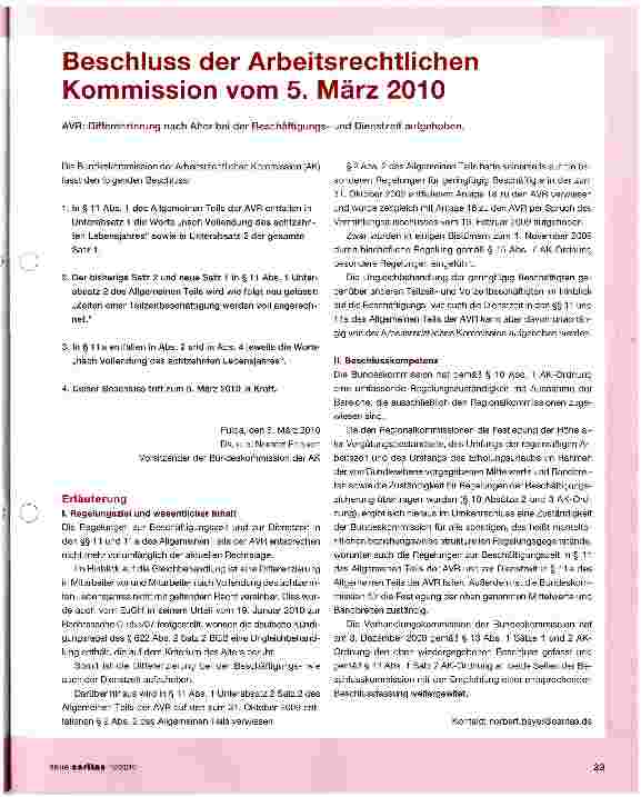 Vorschauseite 1: Beschluss der Arbeitsrechtlichen Kommission vom 5. März 2010