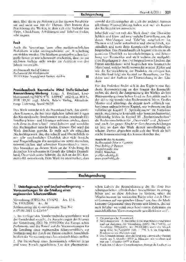 Vorschauseite 1: Unterlagenschutz und Laufzeitverlängerung -Voraussetzungen für die Erteilung eines ergänzenden Schutzzertifikats