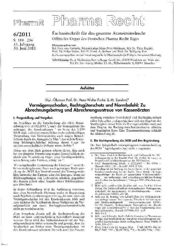 Vorschauseite 1: Vermögensschaden, Rechtsgüterschutz und Normbefehl: Zu Abrechnungsbetrug und Abrechnungsuntreue von Kassenärzten