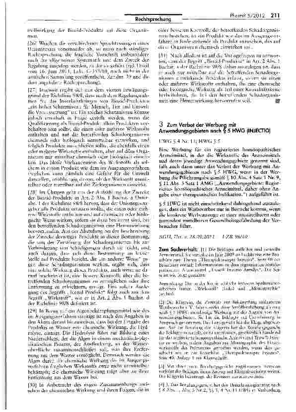 Vorschauseite 1: Zum Verbot der Werbung Anwendungsgebieten nach § UWG §4 Nr. 11; HWG §5