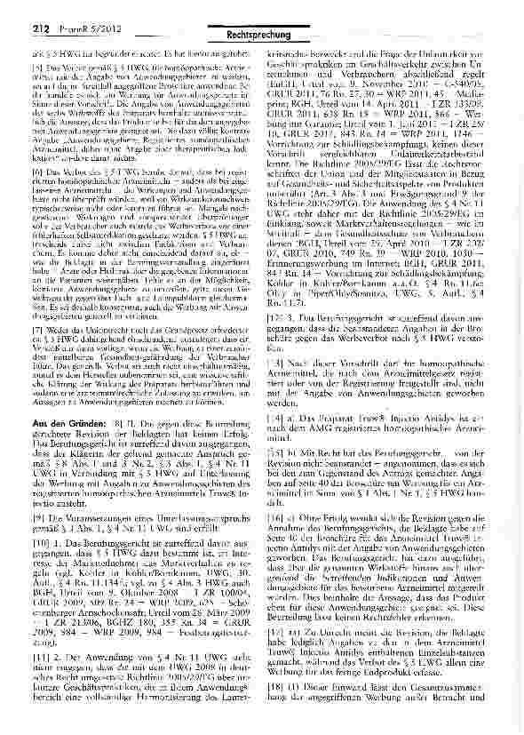 Vorschauseite 2: Zum Verbot der Werbung Anwendungsgebieten nach § UWG §4 Nr. 11; HWG §5